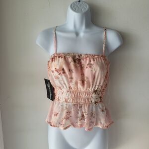 Floral Pink Smocked Women's Top. Size S